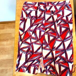 Focus 2000 pencil skirt red white blue abstract print stretch zippers 8